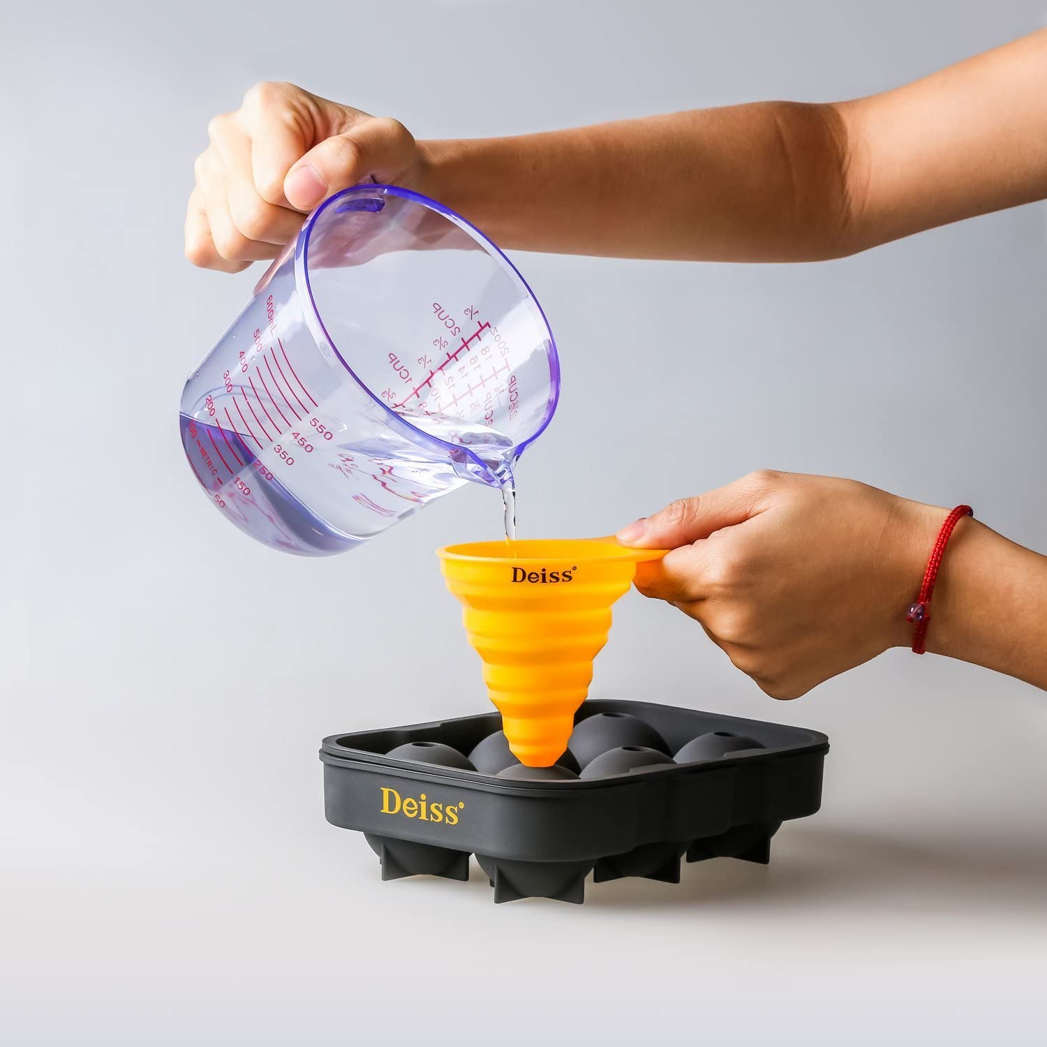 Deiss ART Ice Ball Maker Mold & Collapsible Funnel — 6 Perfect 1.8 Inch Ice Spheres in Flexible Silicone Tray