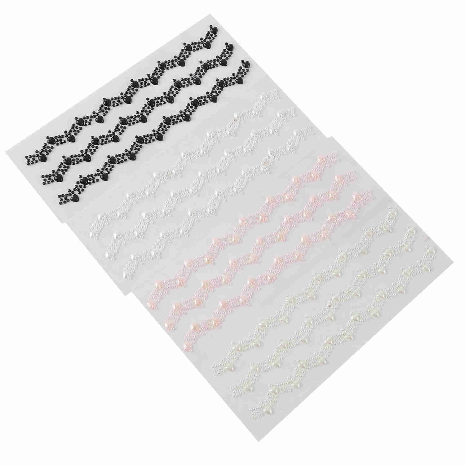 Black Self Adhesive Craft Rhinestone Trim Strips with Heart Pearl Embellishment