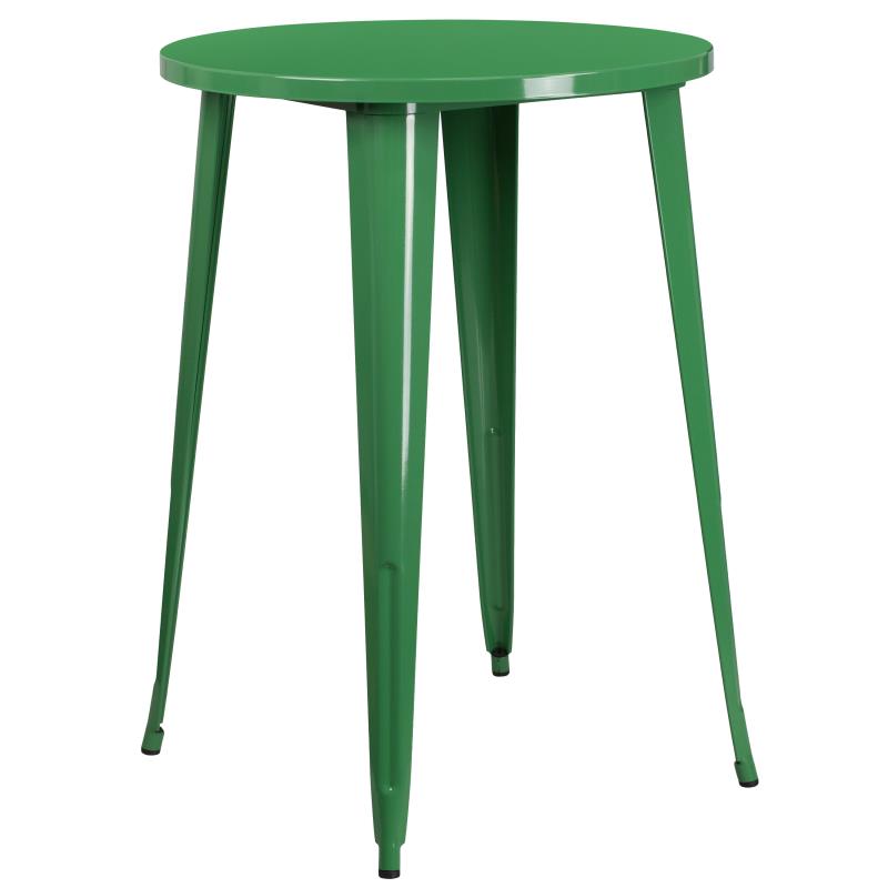 Flash Furniture Philip Commercial Grade 30 Round Green Metal Indoor-Outdoor Bar Height Table