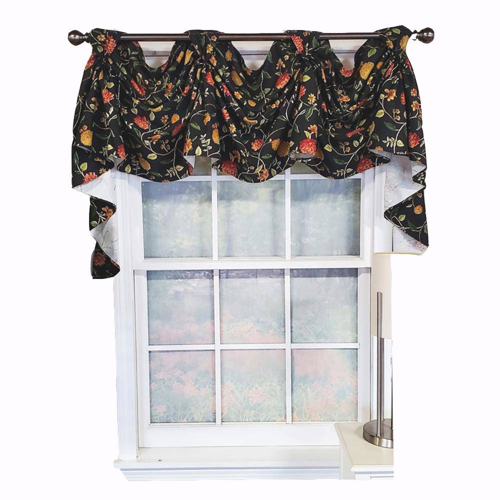 RLF Home Modern Design Nightfall Victory Swag 3-Scoop Window Valance 50 x 25 Black