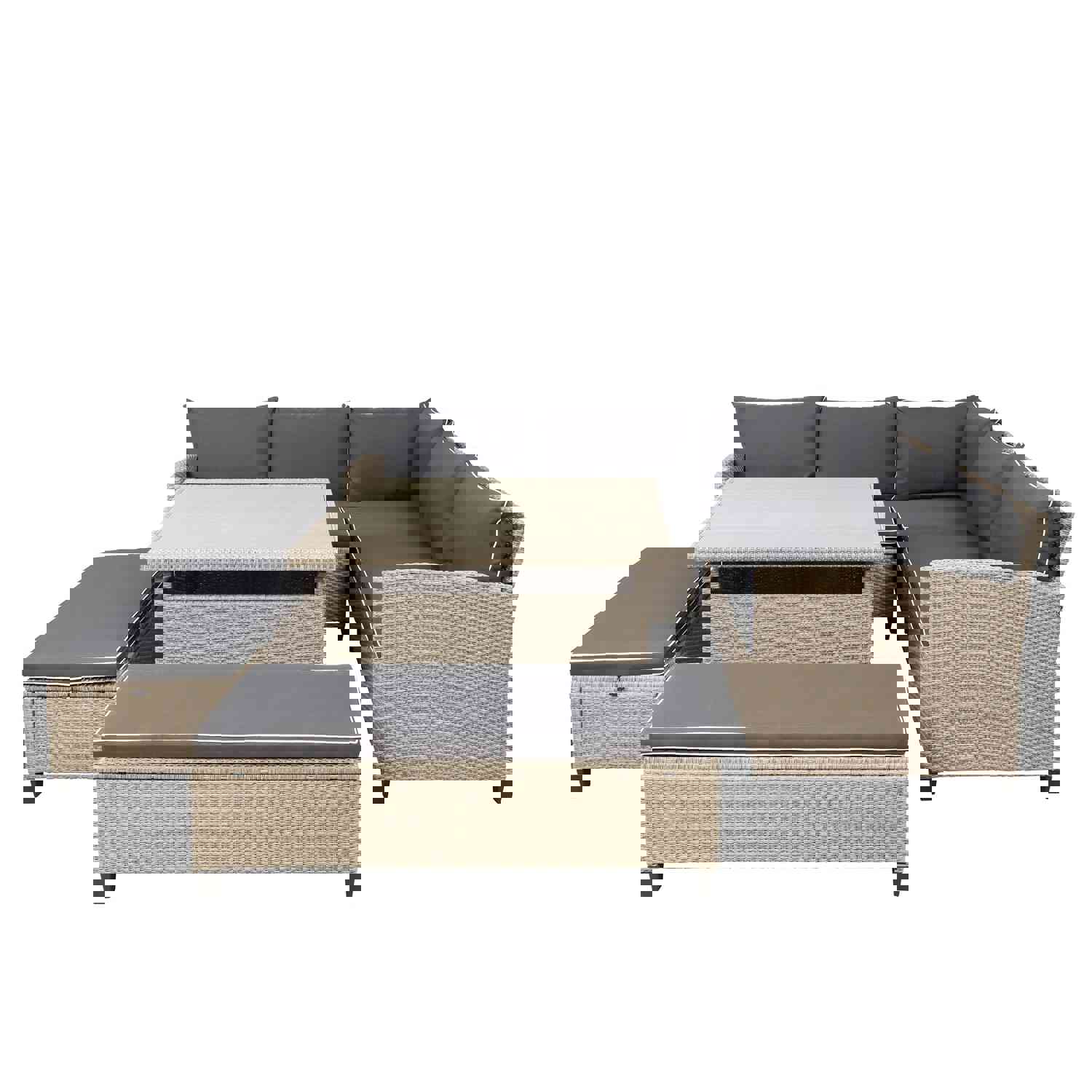 TOPMAX 6-Piece Outdoor Patio Furniture Set - Wicker Rattan Sectional Sofa with Table and Benches