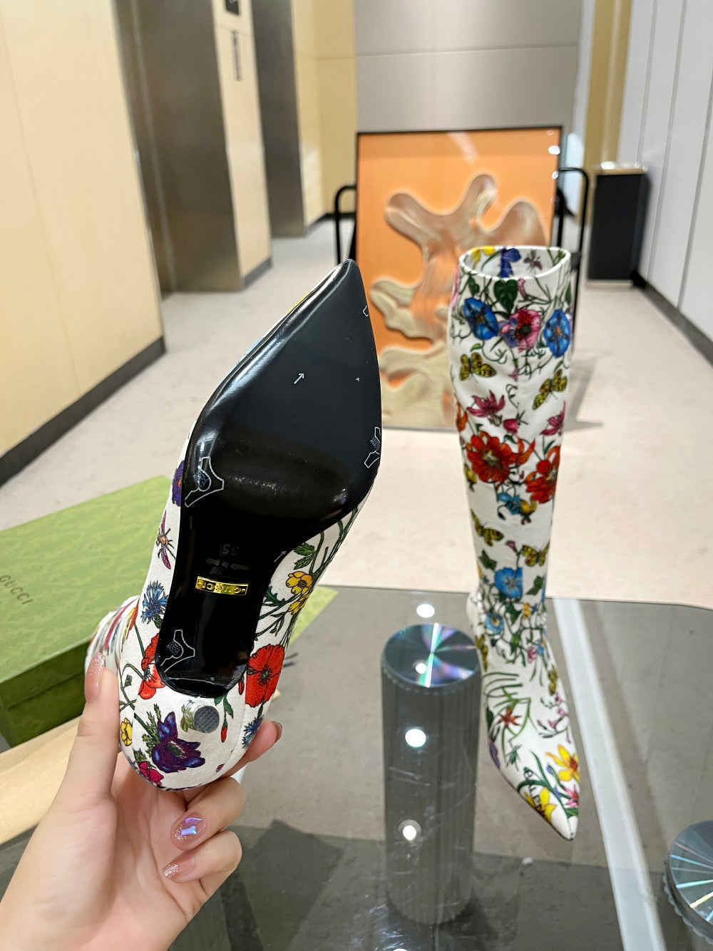 GU vs *BAL Boots High Above Knee with 3 Style Flowers Stretch - 8.5CM Heels