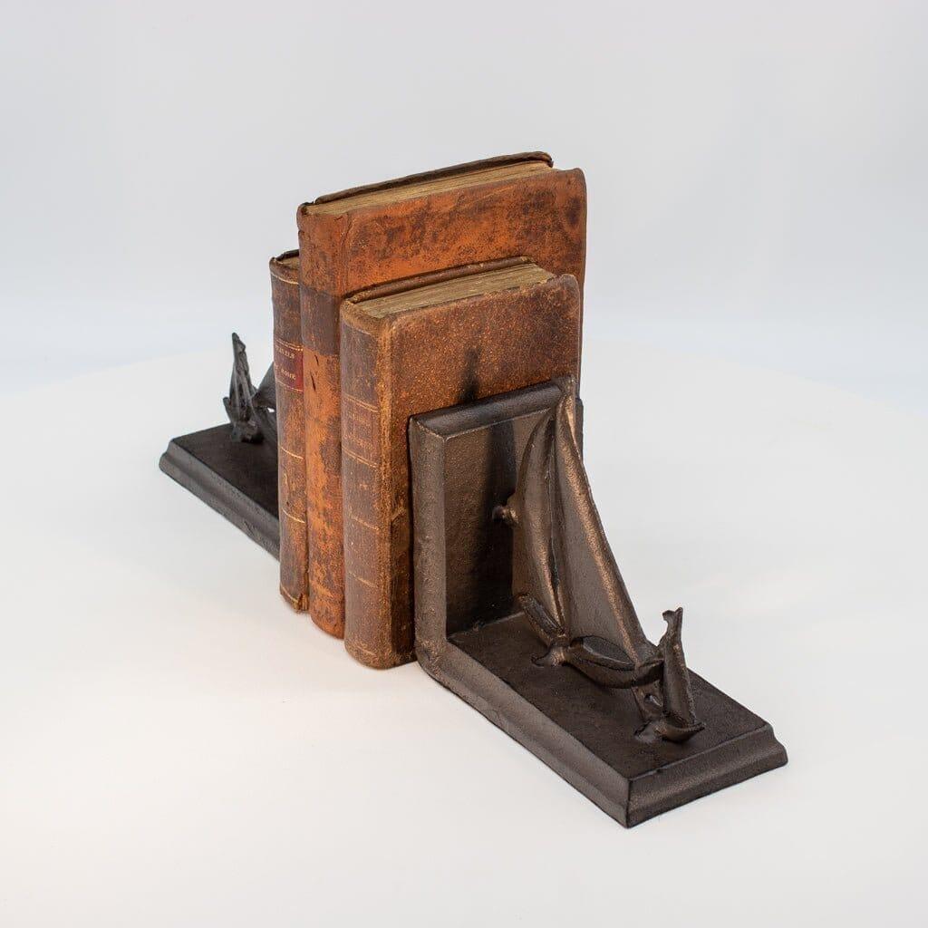 Sailboat Tows Dinghy Nautical Bookends Figurine - Metal Cast Iron Pair