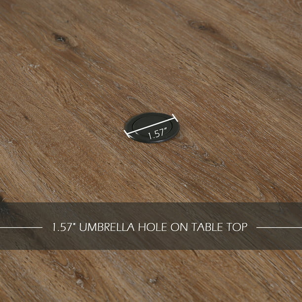 Patio Outdoor 61.5 Rectangular Dining Table with Metal Frame & Wood-Like Tabletop for 6 Person