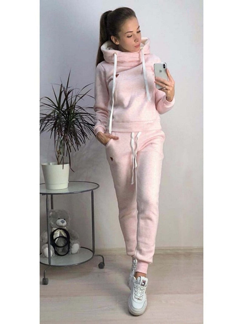Women's Two Piece Set Tracksuit Hoodie - Fleece Sweatshirt & Pants for Autumn Winter