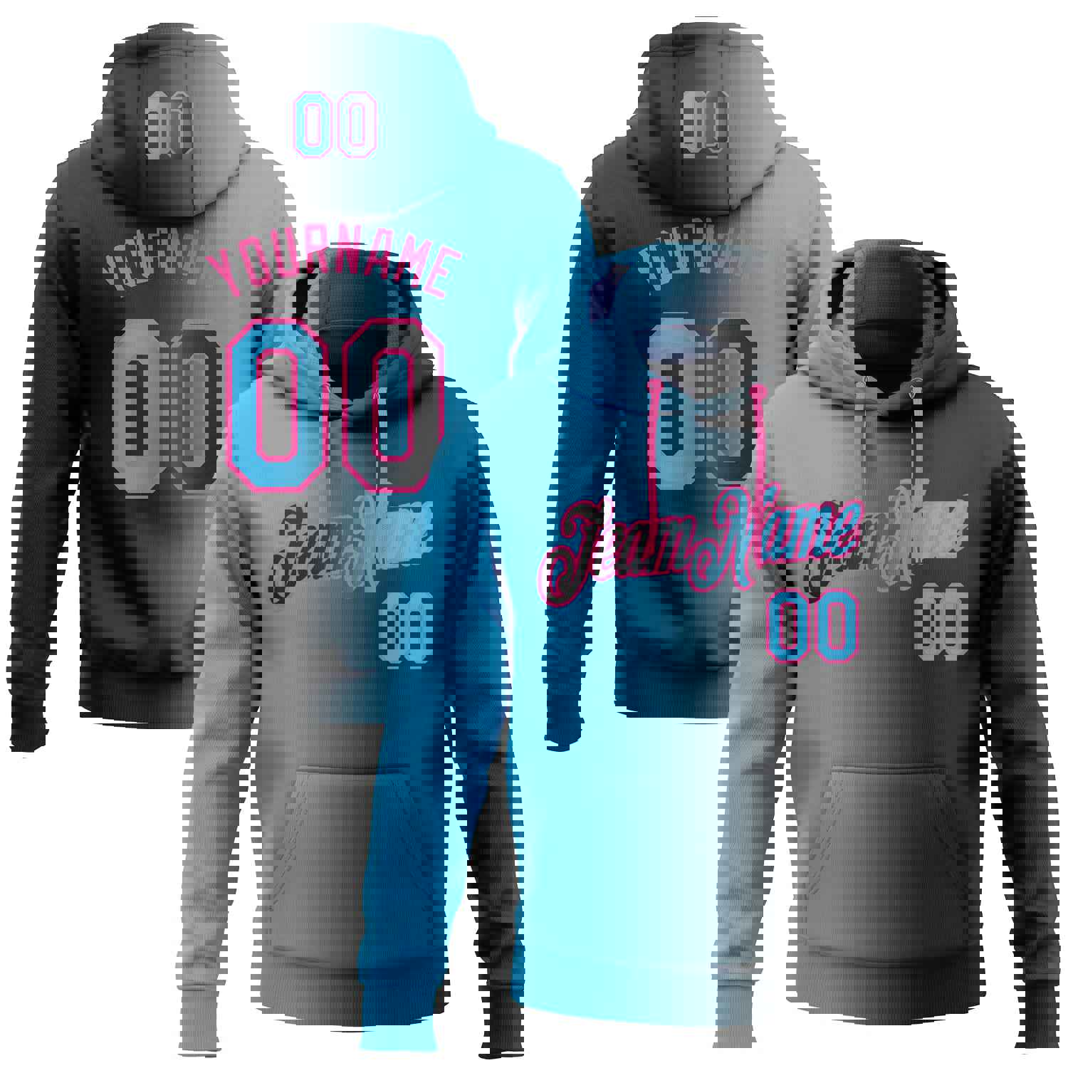 Custom Stitched Black Sky Blue-Pink Gradient Fashion Sports Pullover Sweatshirt Hoodie