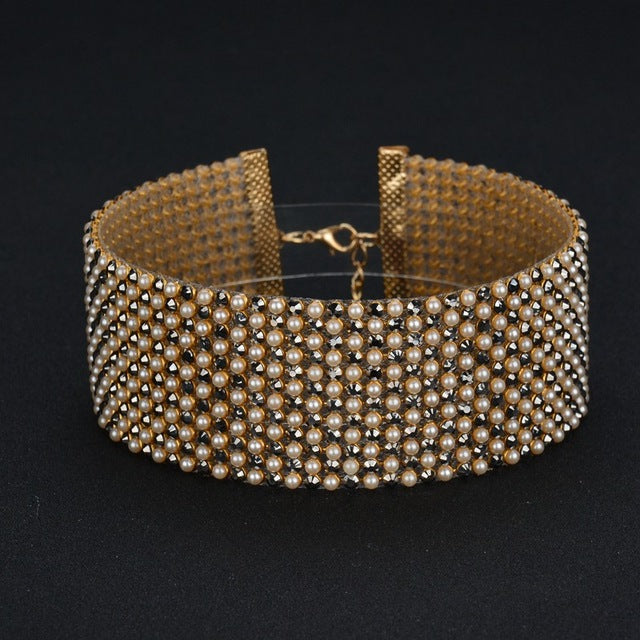 MissCyCy Elegant Wide Crystal Rhinestone Choker Necklace for Women