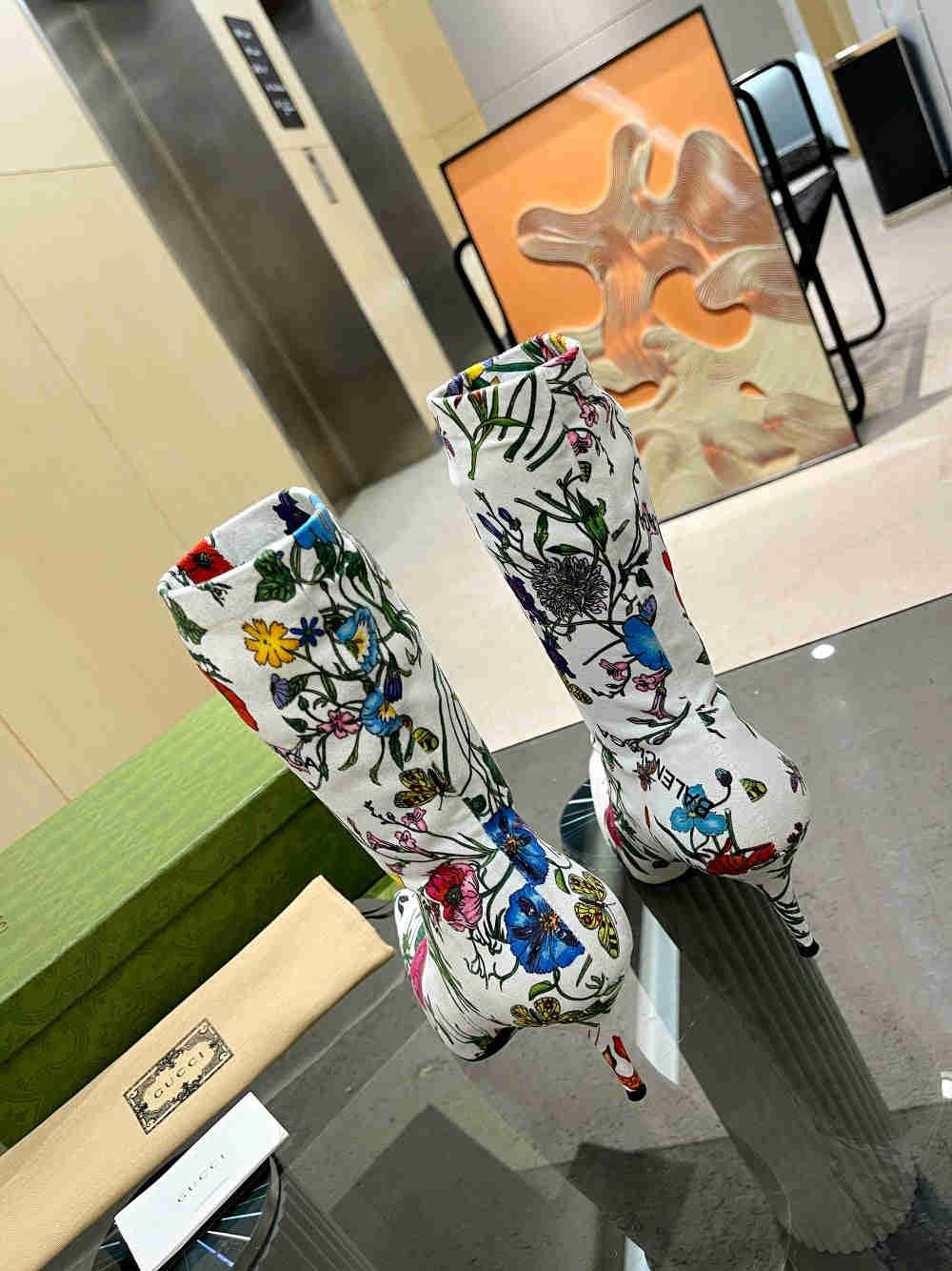 GU vs *BAL Boots High Above Knee with 3 Style Flowers Stretch - 8.5CM Heels