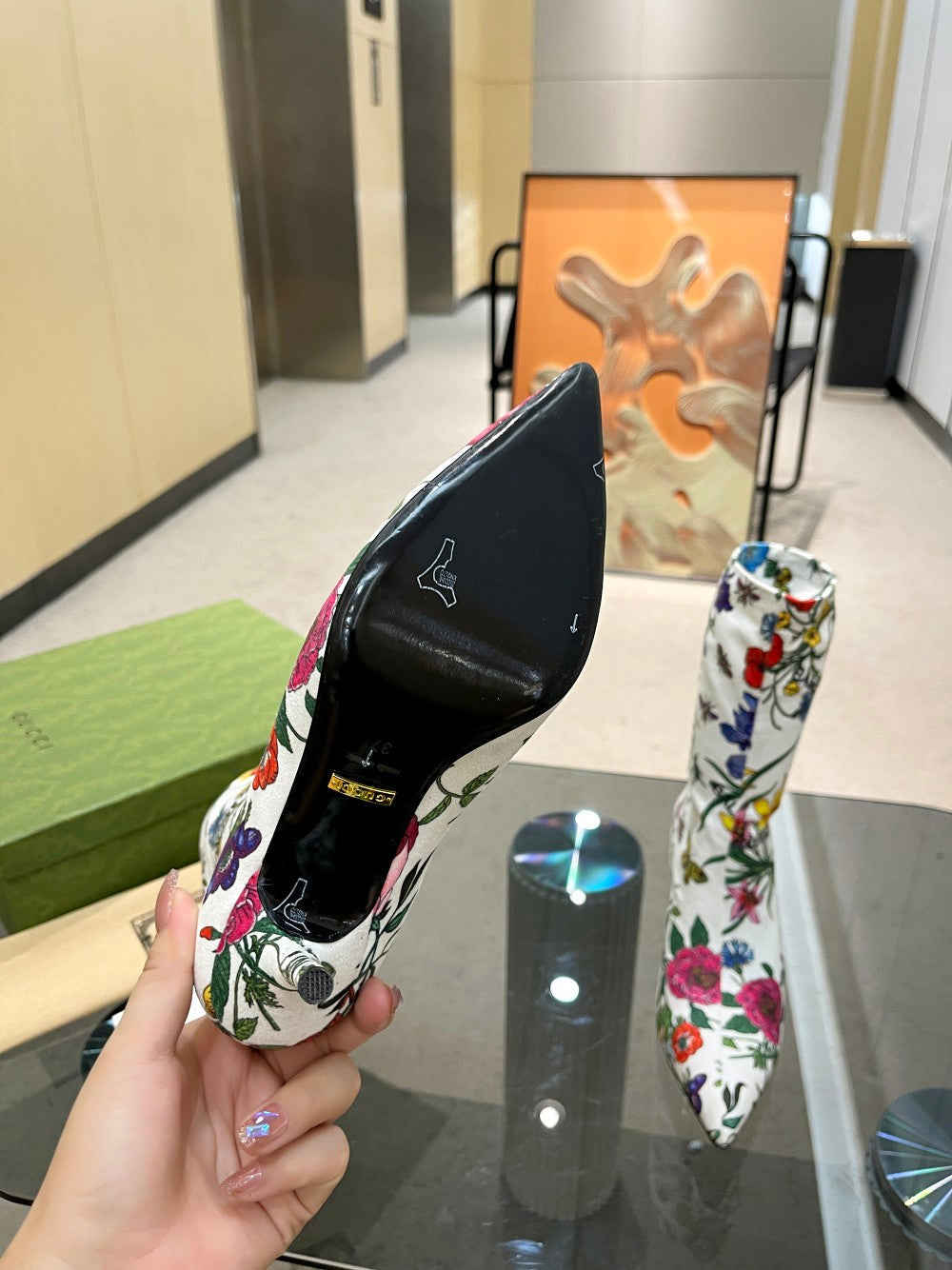 GU vs *BAL Boots High Above Knee with 3 Style Flowers Stretch - 8.5CM Heels