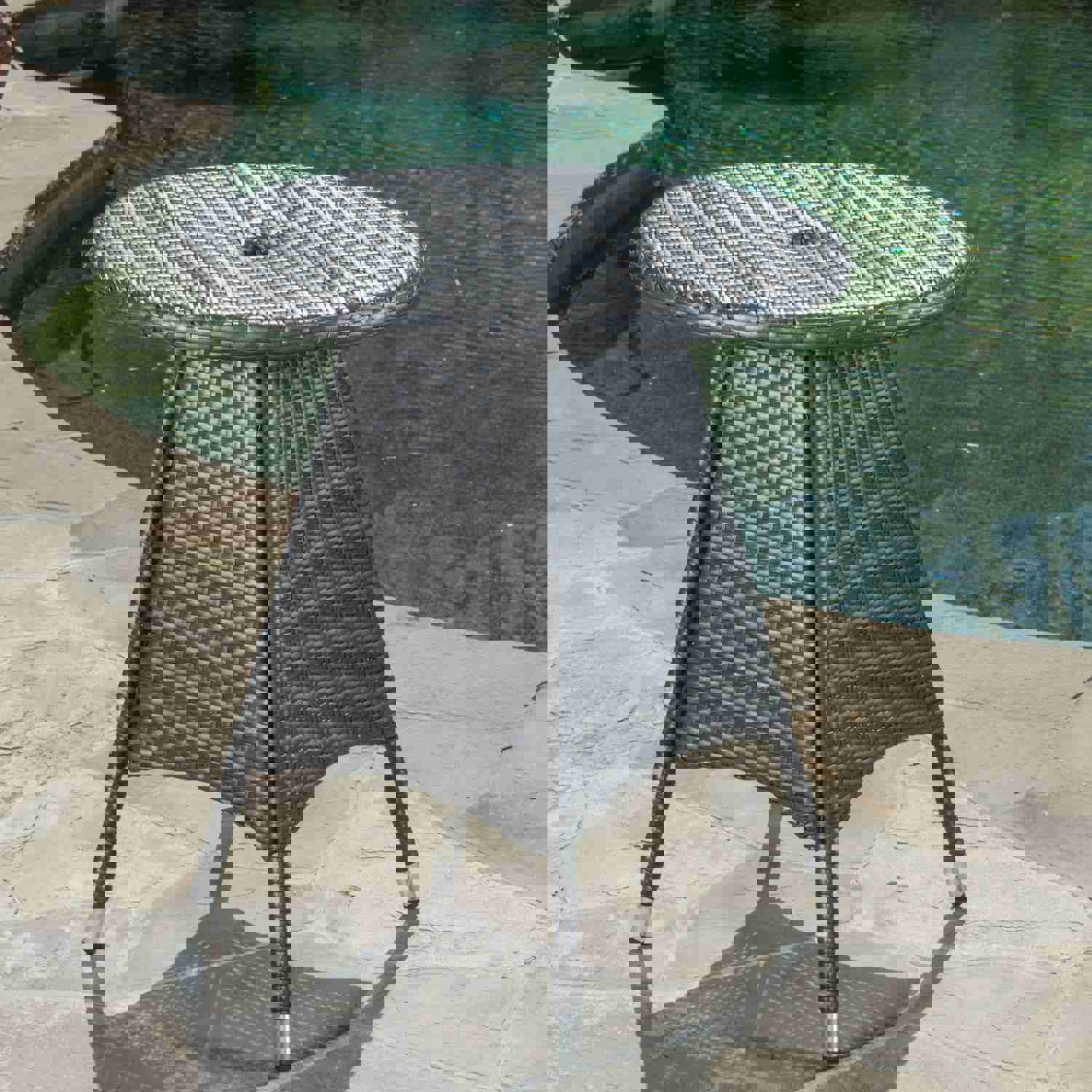 Bristle Outdoor Round Gray Wicker Bistro Table with Umbrella Hole