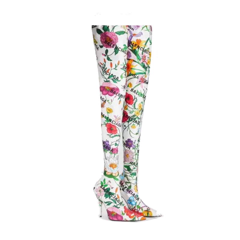 GU vs *BAL Boots High Above Knee with 3 Style Flowers Stretch - 8.5CM Heels