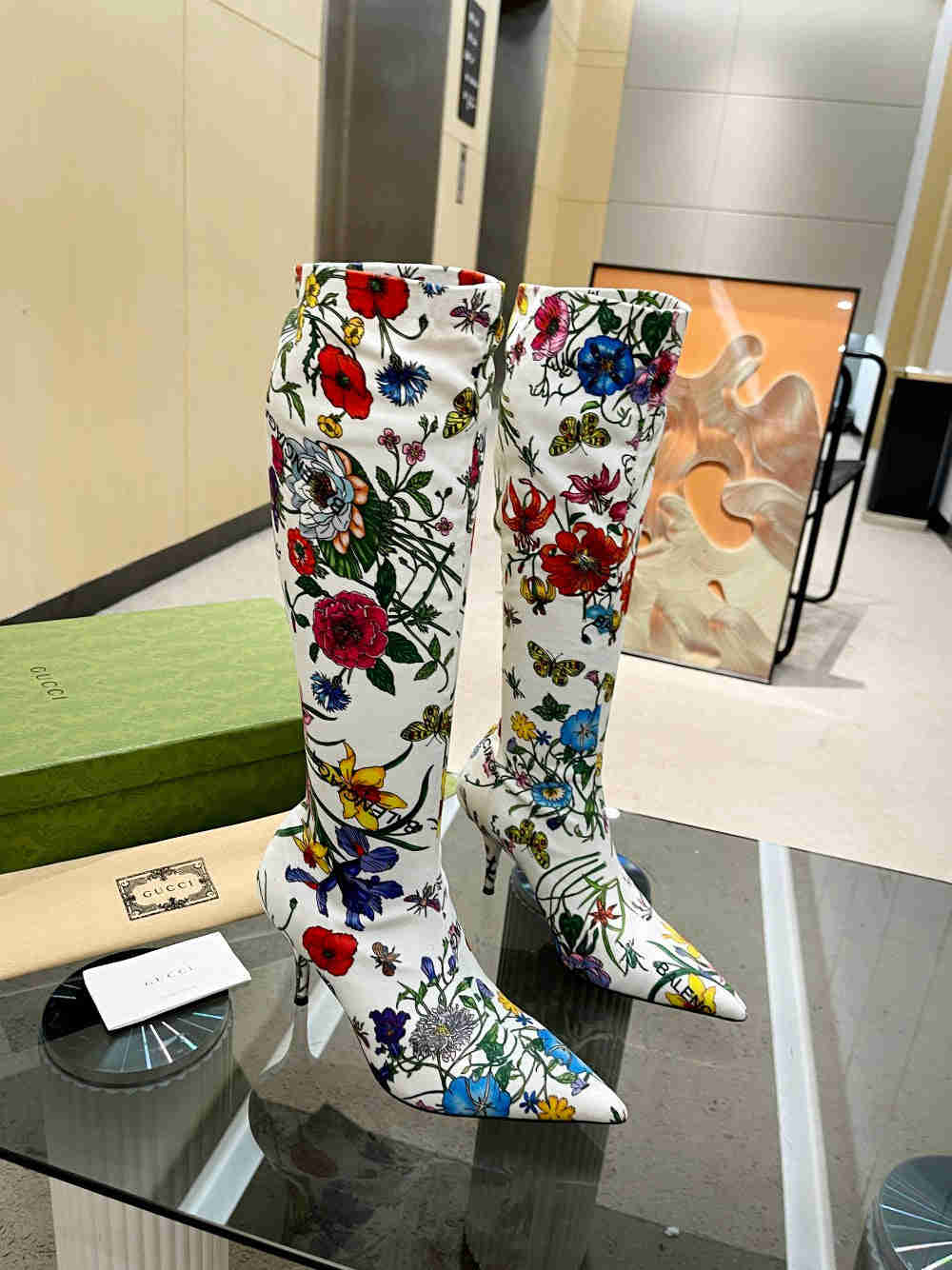 GU vs *BAL Boots High Above Knee with 3 Style Flowers Stretch - 8.5CM Heels