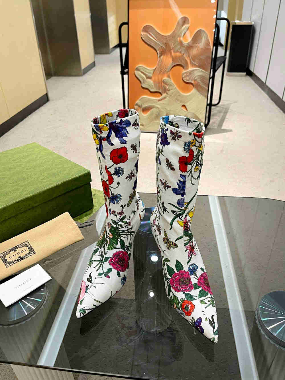 GU vs *BAL Boots High Above Knee with 3 Style Flowers Stretch - 8.5CM Heels