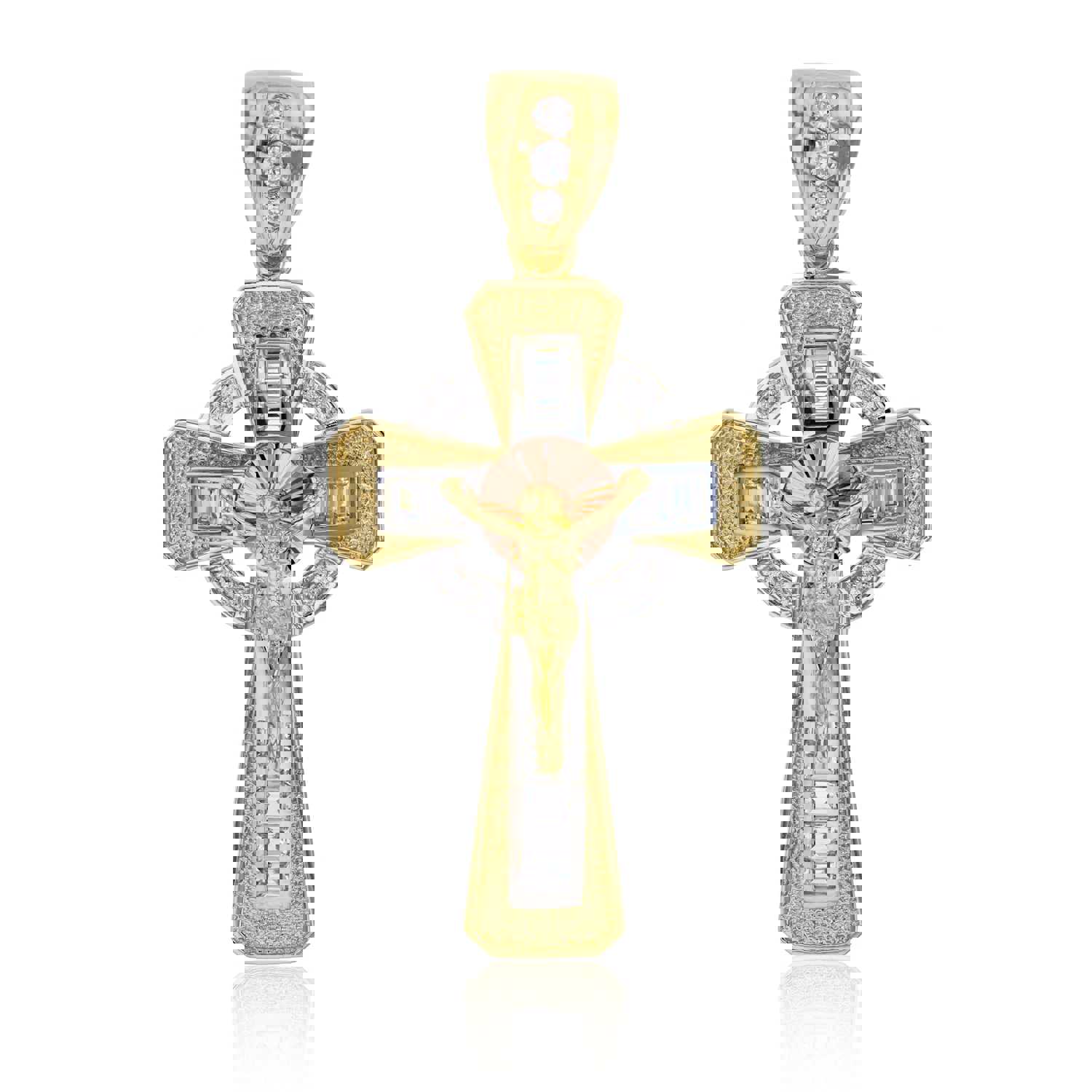 14K Gold Tricolor 63x30 Cross Pendant