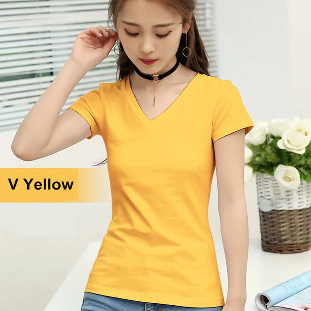 MRMT 2019 Women's 95% Cotton V-Neck T-Shirt - Slim Fit Short Sleeve Top