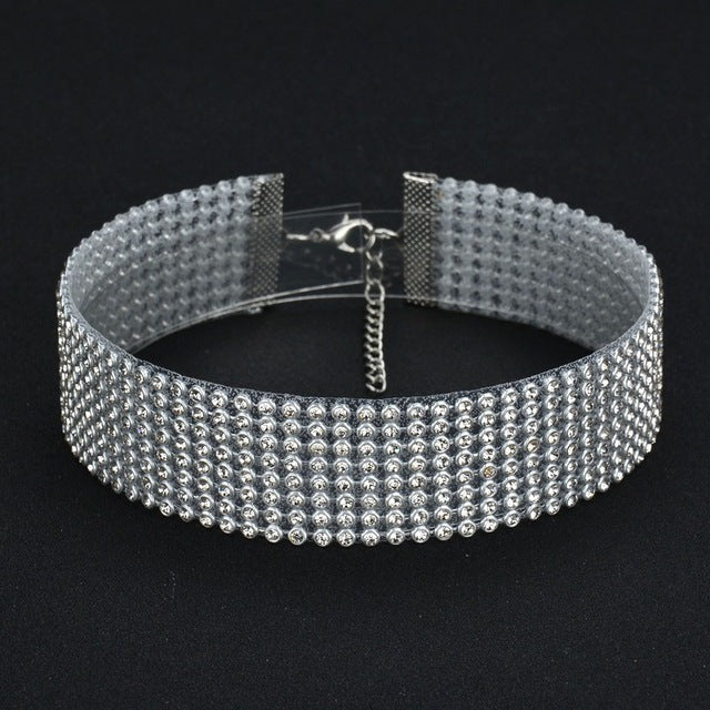MissCyCy Elegant Wide Crystal Rhinestone Choker Necklace for Women