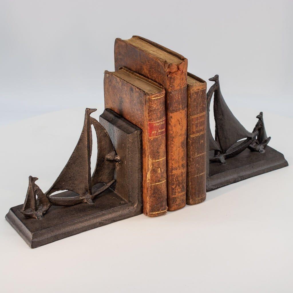 Sailboat Tows Dinghy Nautical Bookends Figurine - Metal Cast Iron Pair
