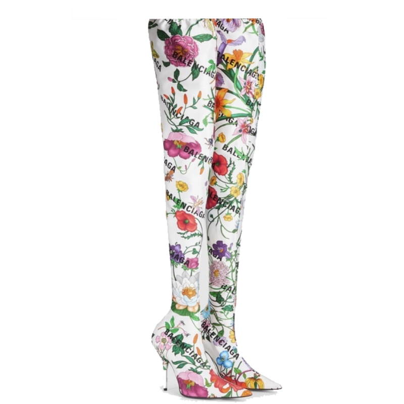 GU vs *BAL Boots High Above Knee with 3 Style Flowers Stretch - 8.5CM Heels