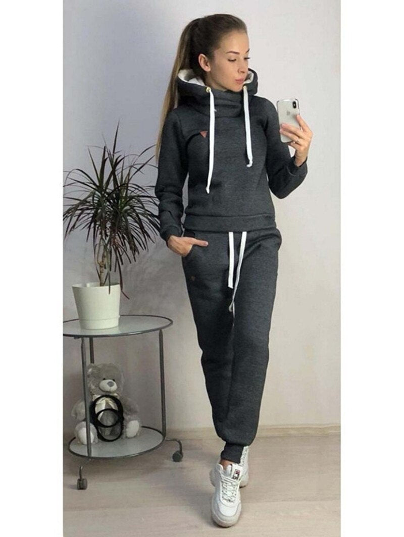 Women's Two Piece Set Tracksuit Hoodie - Fleece Sweatshirt & Pants for Autumn Winter