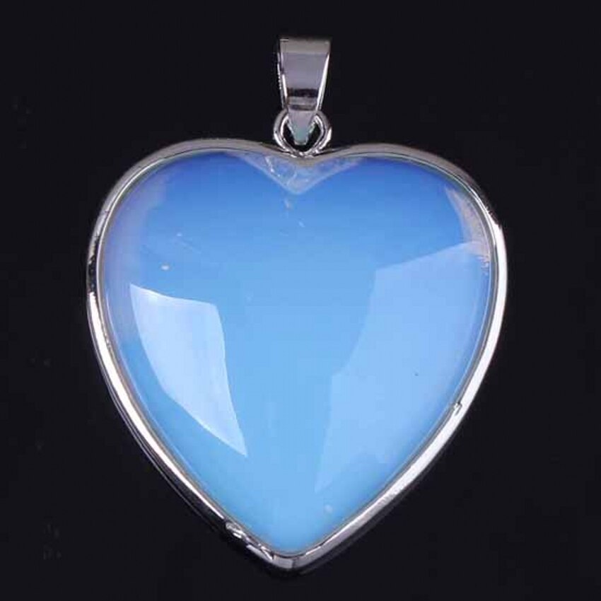 Natural Gnergy Gemstone Trendy Silver Plated Opalite Opal Love Heart Pendant for Lovers Fashion Jewelry