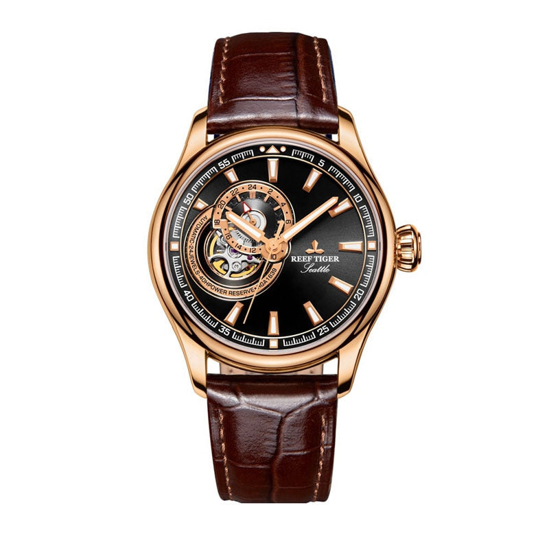 Reef Tiger Automatic Tourbillon Luxury Watch for Men - Stainless Steel Case & Sapphire Crystal