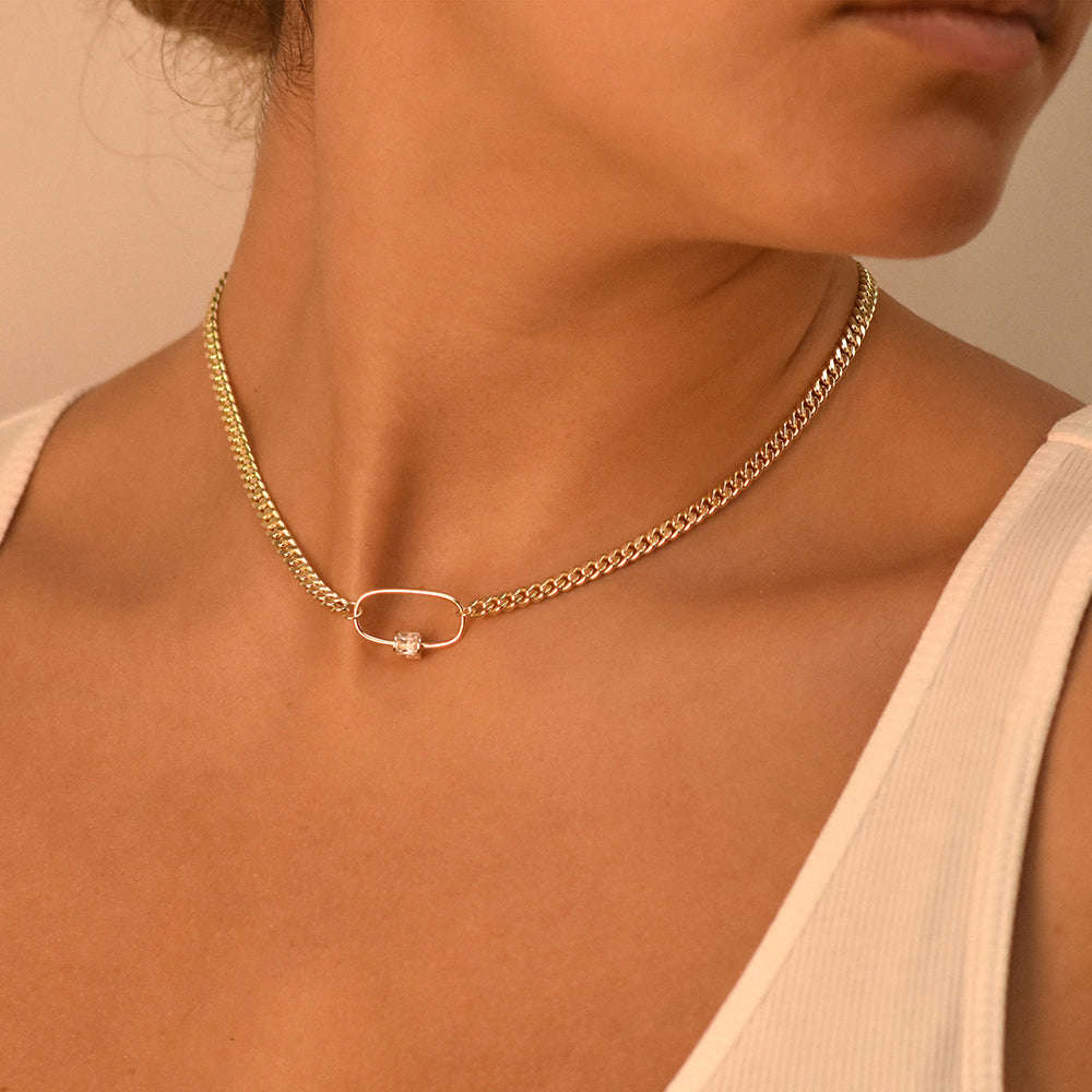Women's Vermeil Curb Cuban Carabina Diamond Link Necklace Pendant