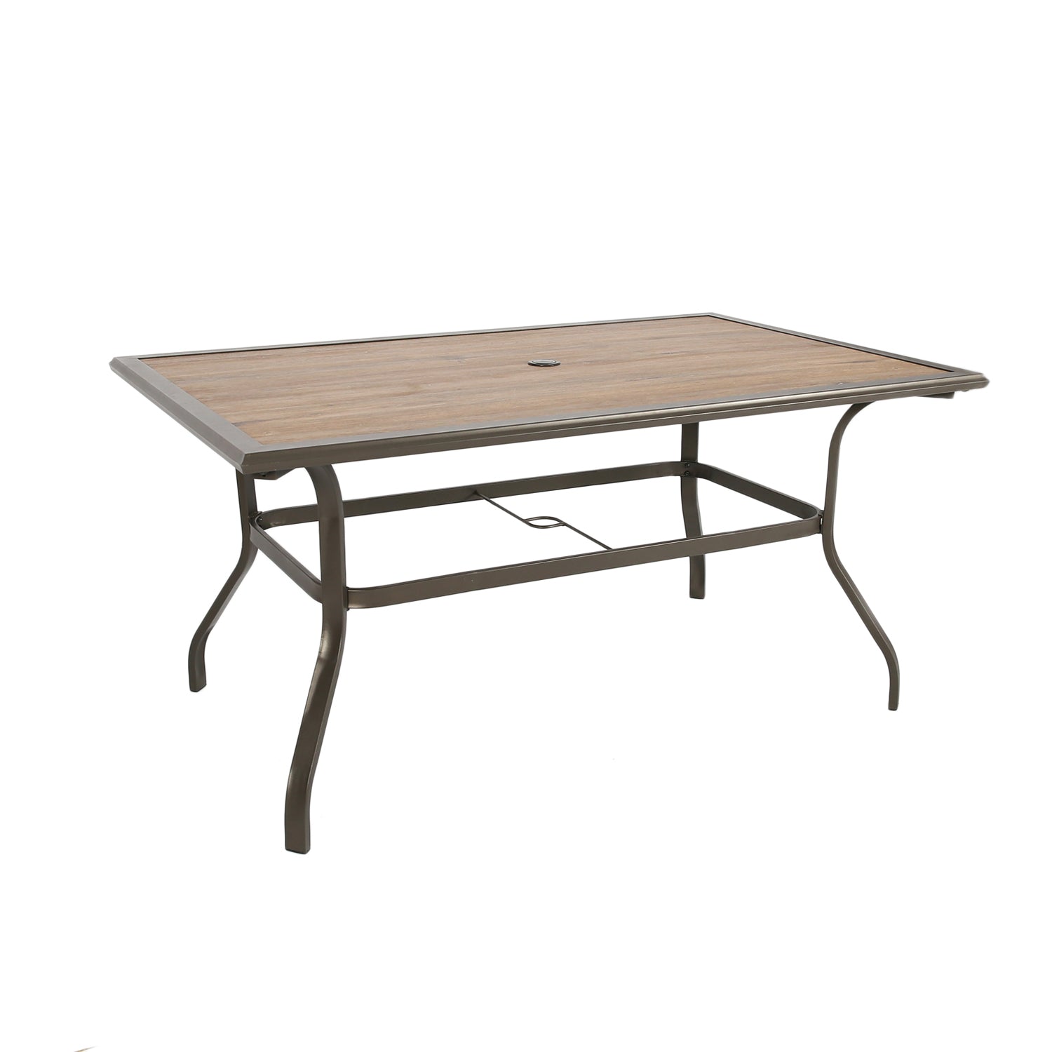 Patio Outdoor 61.5 Rectangular Dining Table with Metal Frame & Wood-Like Tabletop for 6 Person