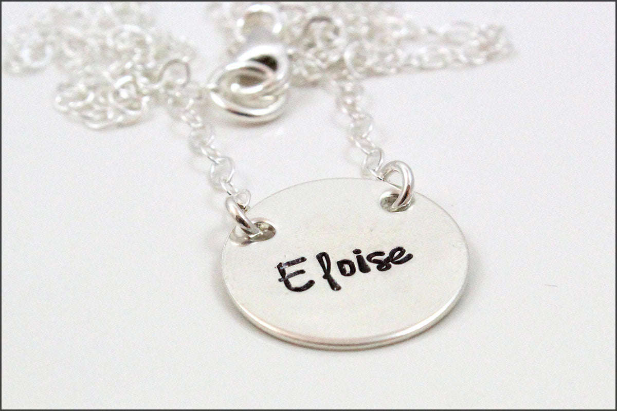 Custom Name Sterling Silver Disc Necklace - Personalized Mom Jewelry Gift
