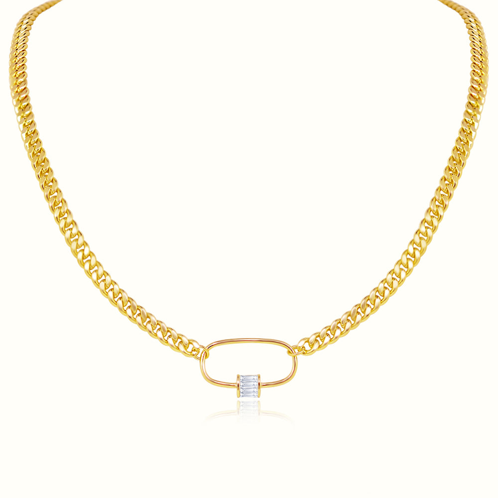 Women's Vermeil Curb Cuban Carabina Diamond Link Necklace Pendant