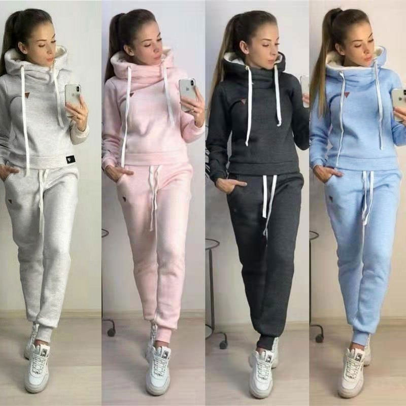 Women's Two Piece Set Tracksuit Hoodie - Fleece Sweatshirt & Pants for Autumn Winter