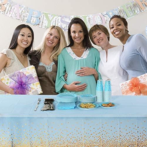 Duocute Black Disposable Party Tablecloth with Gold Stamping Dots, 54 x 108 Inches, Pack of 4