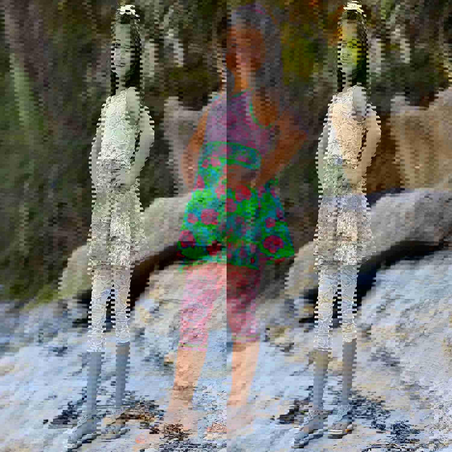 AnnLoren Little Toddler Big Girls Floral Dress Leggings Boutique Clothing Set