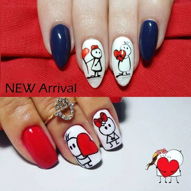 Qfdian Valentines Day 3D Sticker - Adorable Cartoon Lovers Nail Art Decals