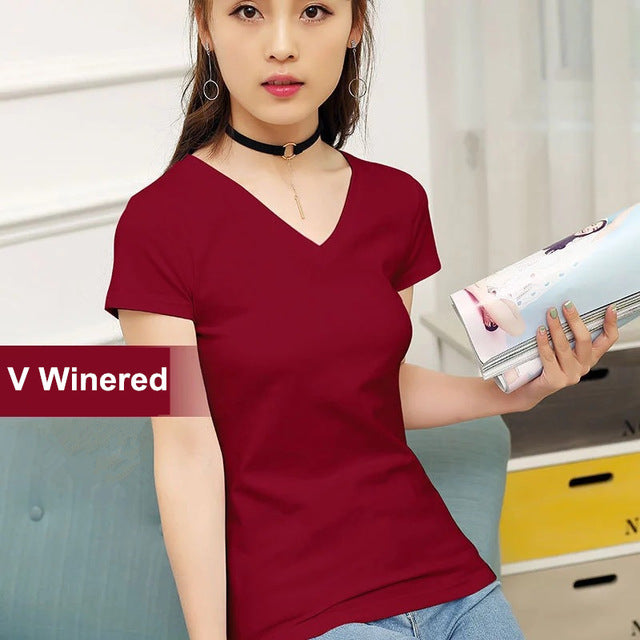 MRMT 2019 Women's 95% Cotton V-Neck T-Shirt - Slim Fit Short Sleeve Top