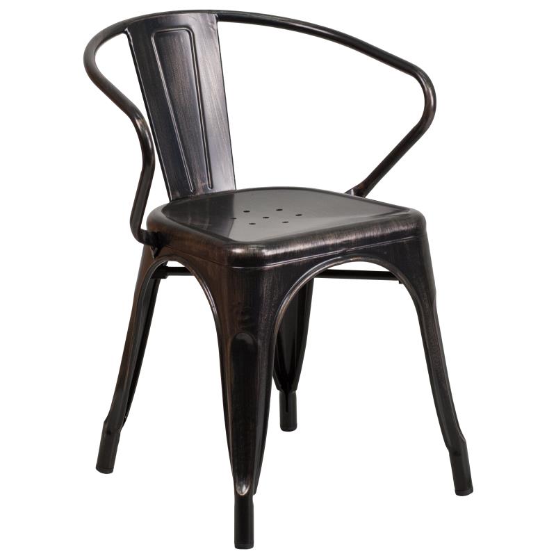 CH-51080TH-4-18ARM Flash Furniture Chauncey Commercial Grade 24 Round Black-Antique Gold Metal Indoor-Outdoor Table Set