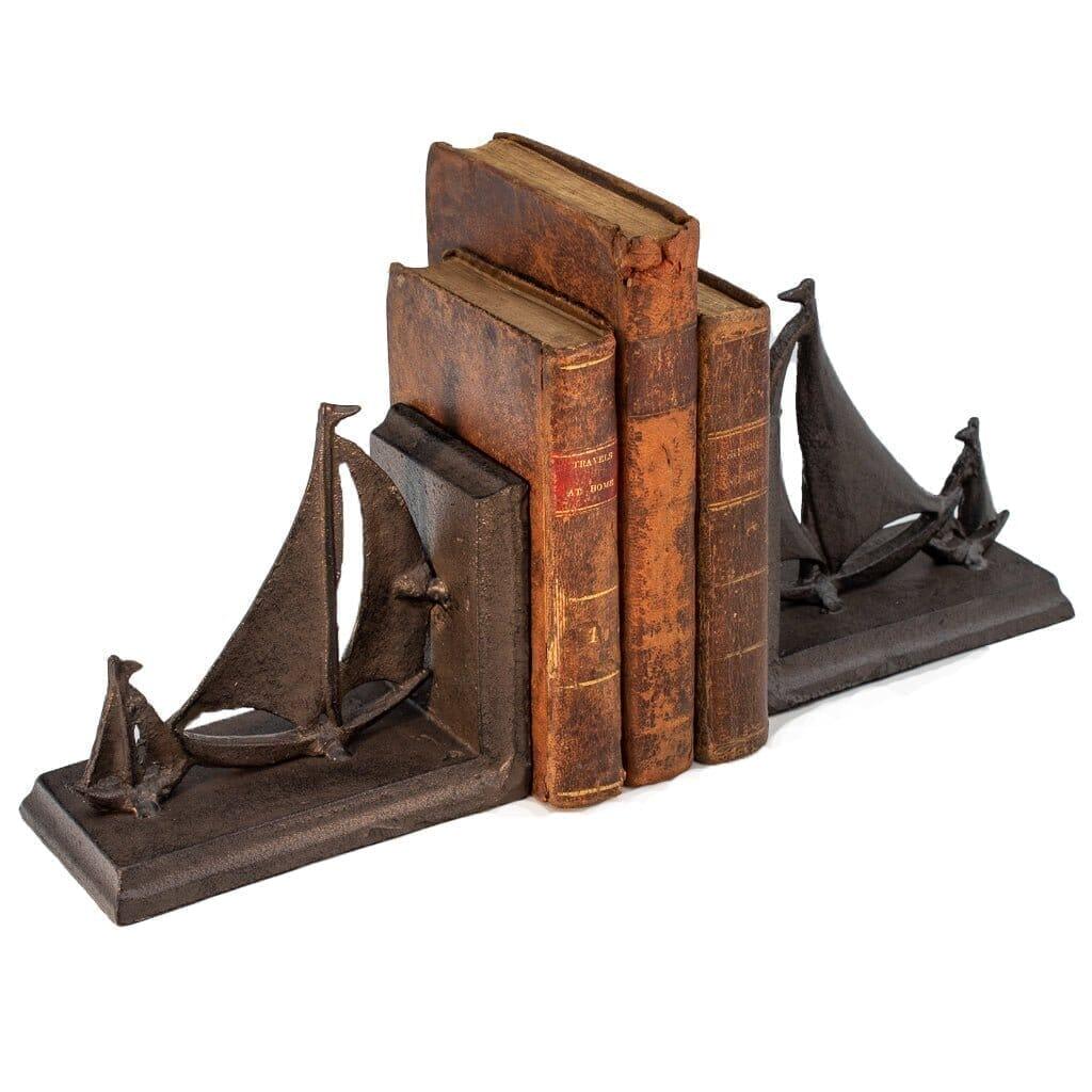 Sailboat Tows Dinghy Nautical Bookends Figurine - Metal Cast Iron Pair