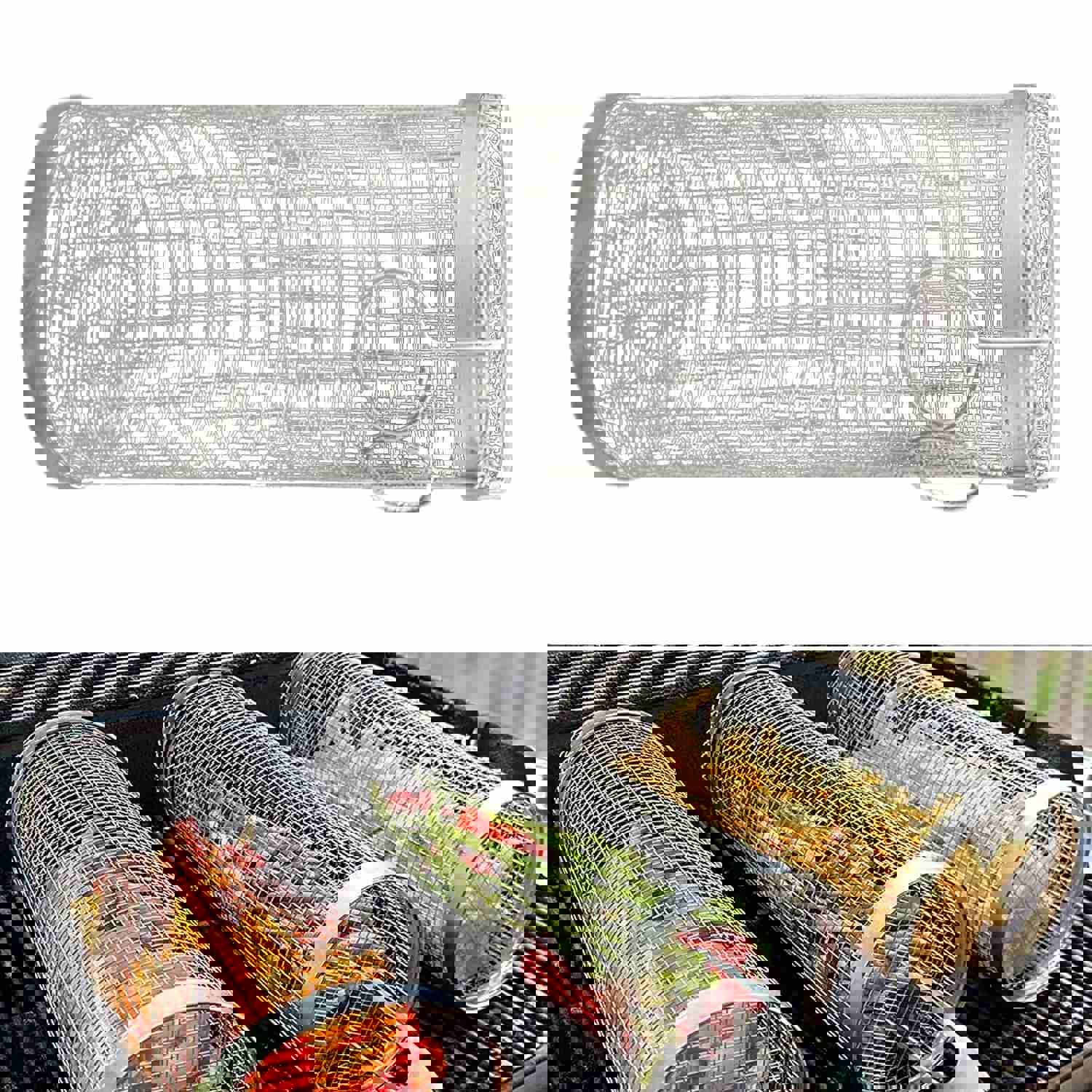 Rolling Grilling Basket - Portable Stainless Steel BBQ Net for Outdoor Camping & Kitchen Use