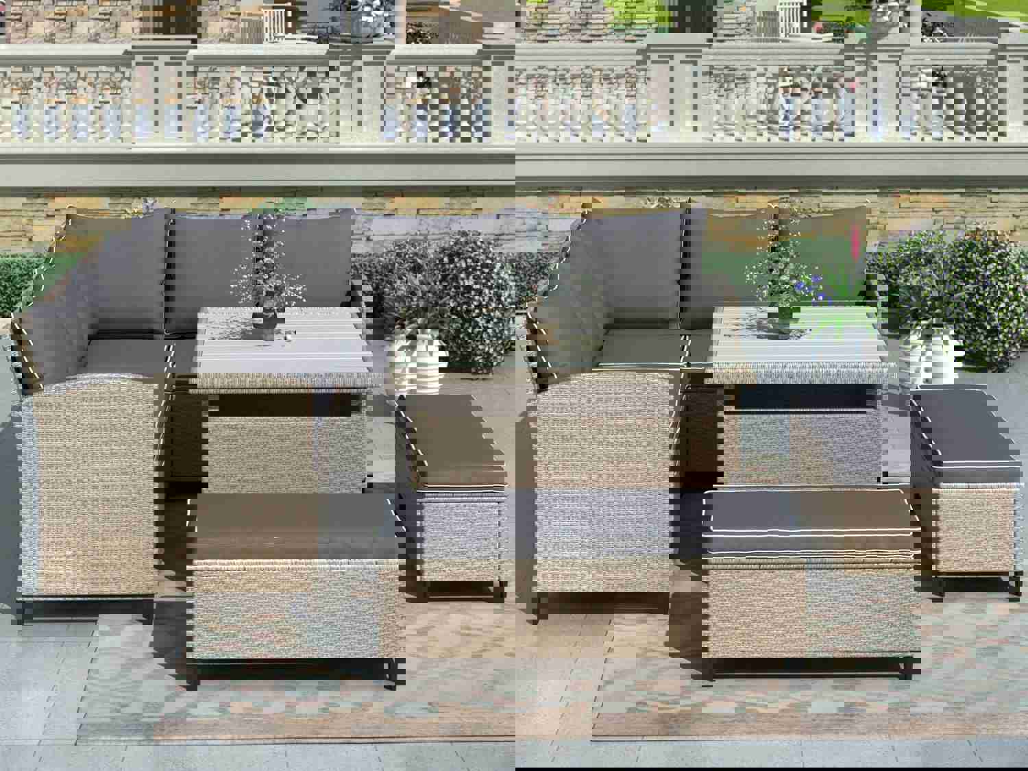 TOPMAX 6-Piece Outdoor Patio Furniture Set - Wicker Rattan Sectional Sofa with Table and Benches