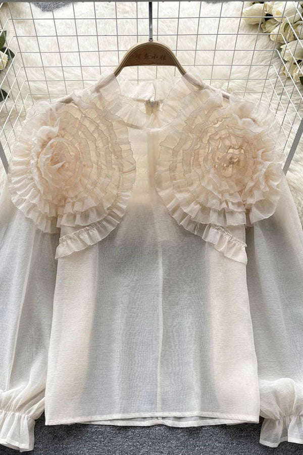 3D Flower Design Urban Lantern Sleeve Blouse