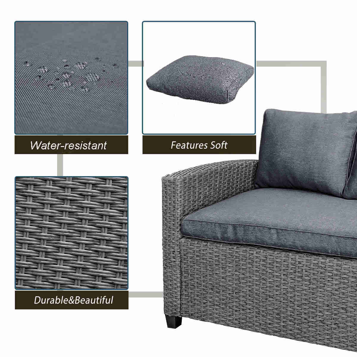 TOPMAX Patio Outdoor Furniture PE Rattan Wicker Conversation Set with Table & Cushions (Grey)