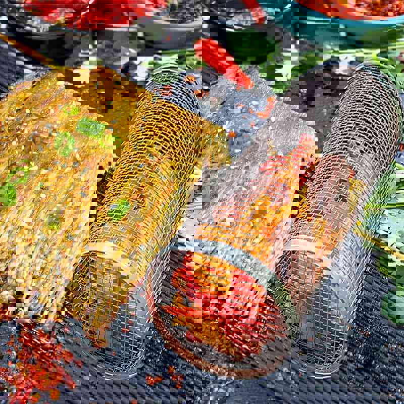 Rolling Grilling Basket - Portable Stainless Steel BBQ Net for Outdoor Camping & Kitchen Use