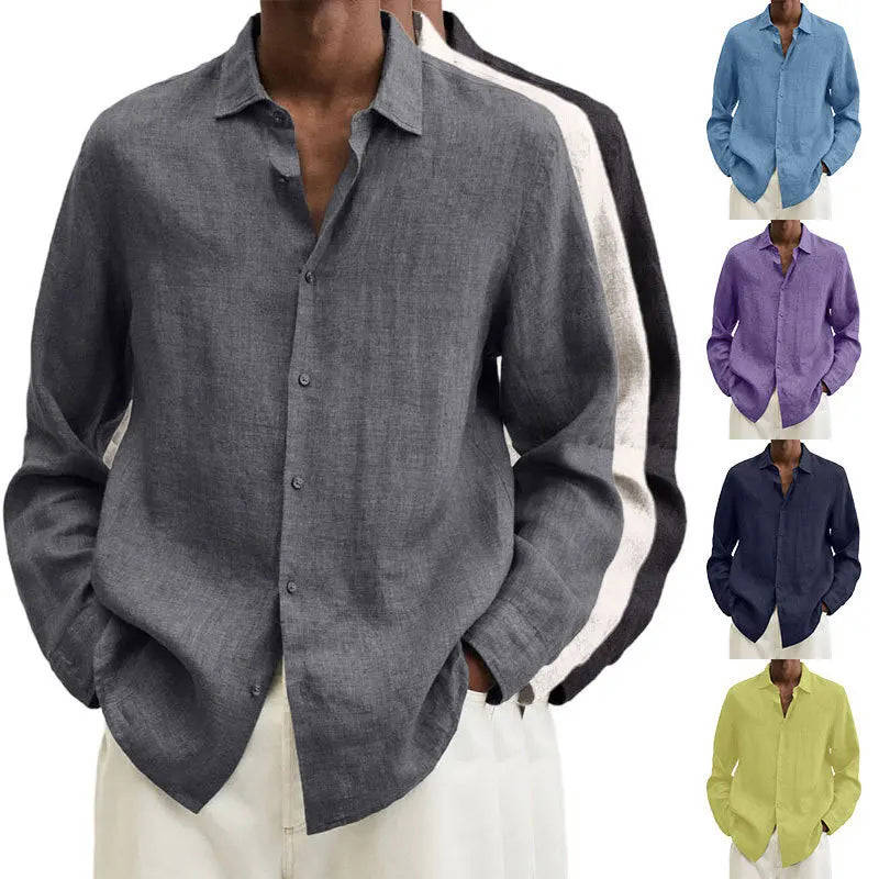 Nukty Spring Men's Casual Shirt - Vintage Solid Color Button-Up for Business & Office