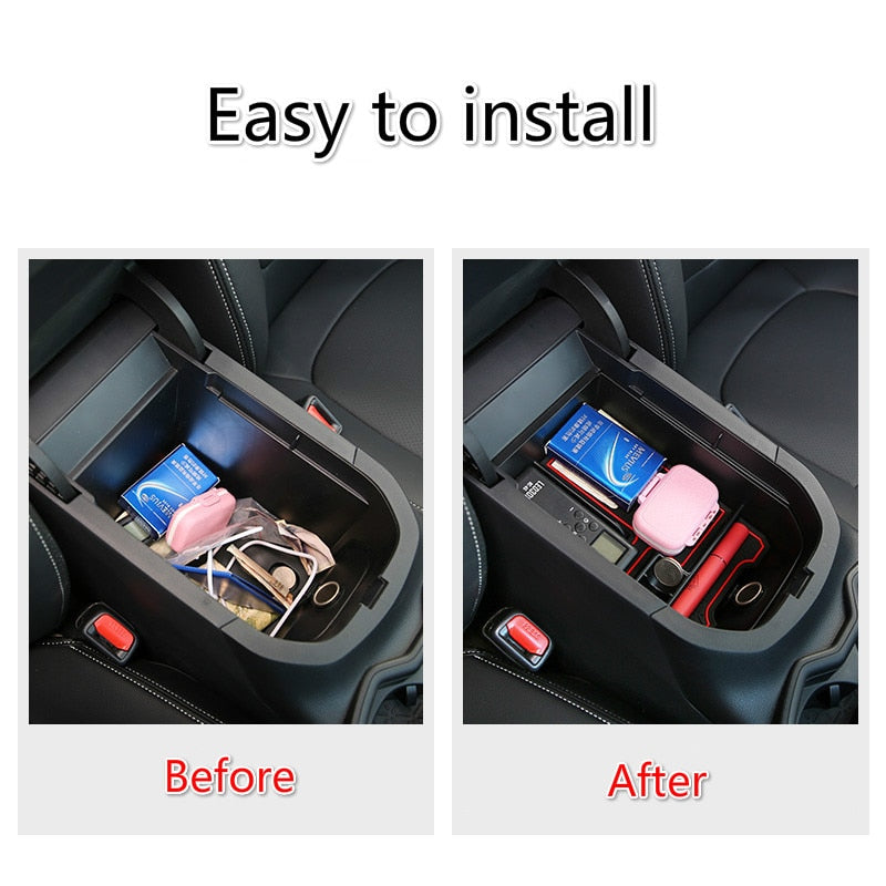 1PCS Car Central Storage Box for Toyota RAV4 2019 2020 - Black Plastic Armrest Organizer