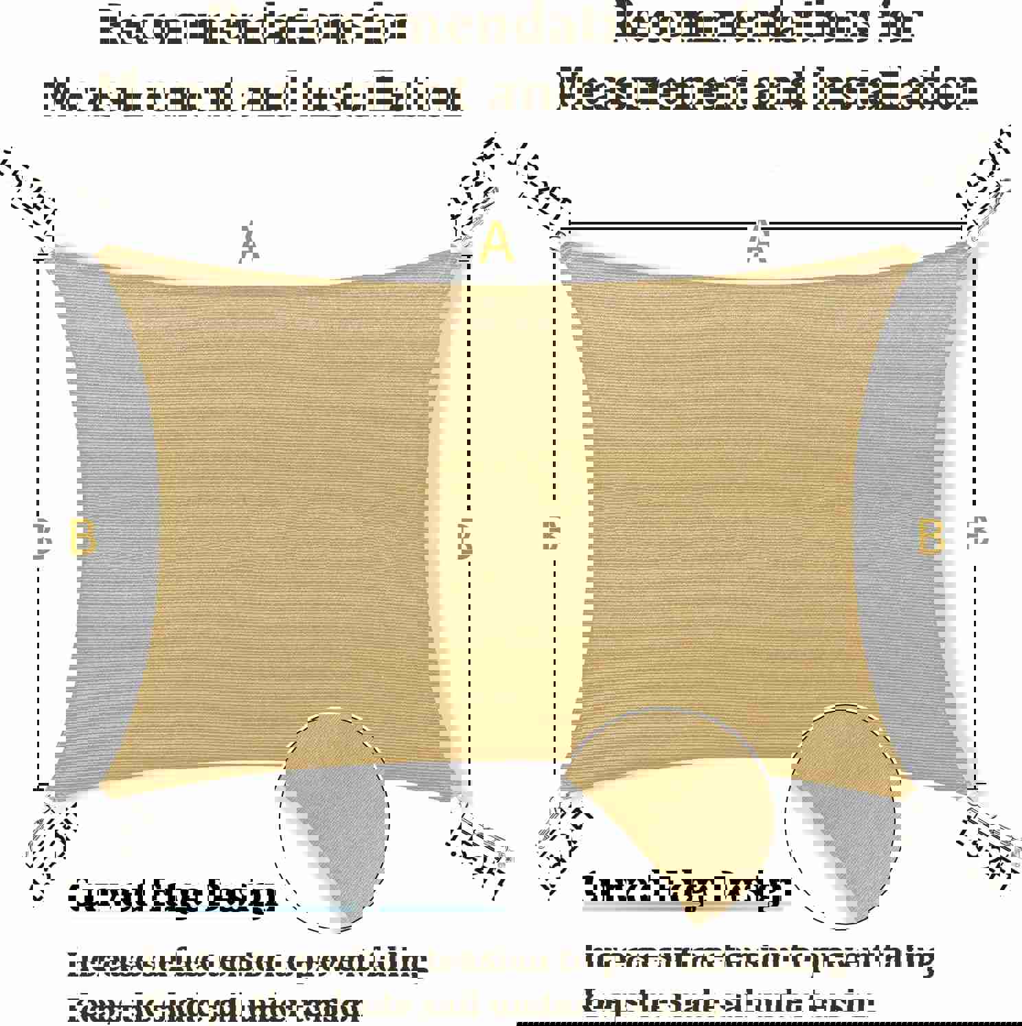 Sun Canopy Shade Sail 12x16 Rectangle UV Block for Patio Deck Yard and Outdoor Activities Sand
