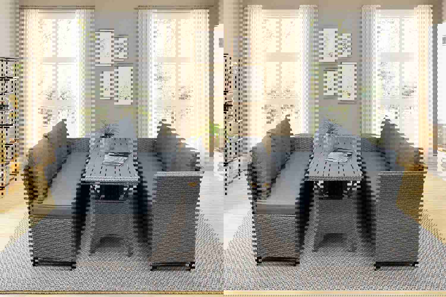 TOPMAX Patio Outdoor Furniture PE Rattan Wicker Conversation Set with Table & Cushions (Grey)