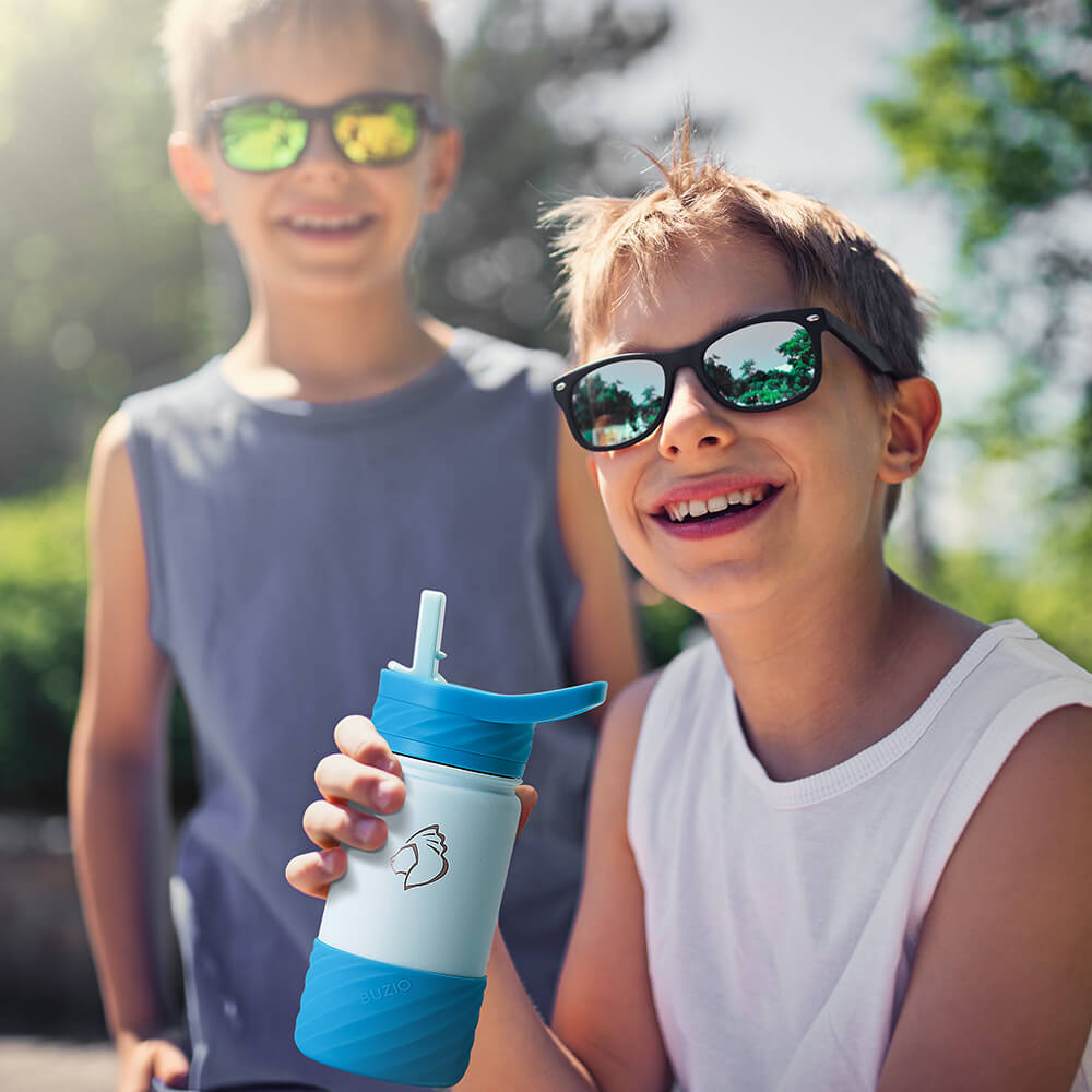 BUZIO Kids Insulated Water Bottle with Boot and Stickers - 14oz