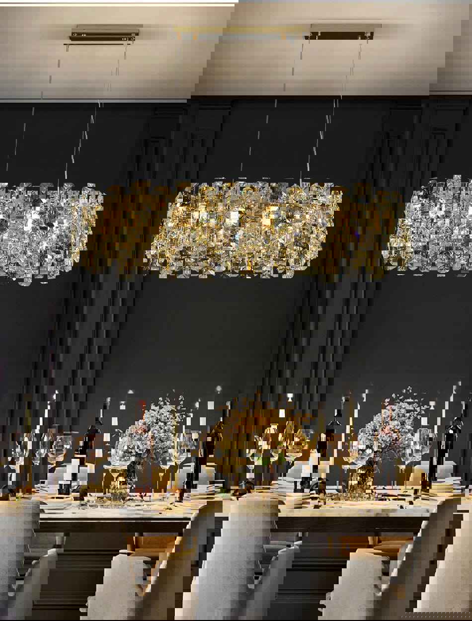 MIRODEMI® Gold Oval Luxury Crystal Hanging Chandelier for Dining Room, Kitchen Island