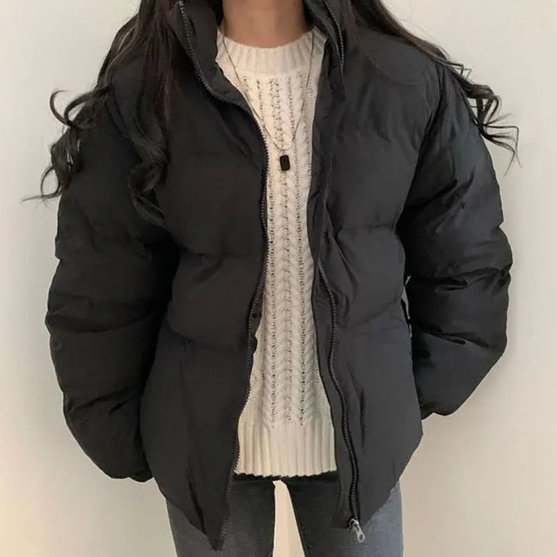 Nukty Winter Parka Jacket for Women - Warm Black Overcoat, Korean Style Casual Beige Padded Puffer Coat