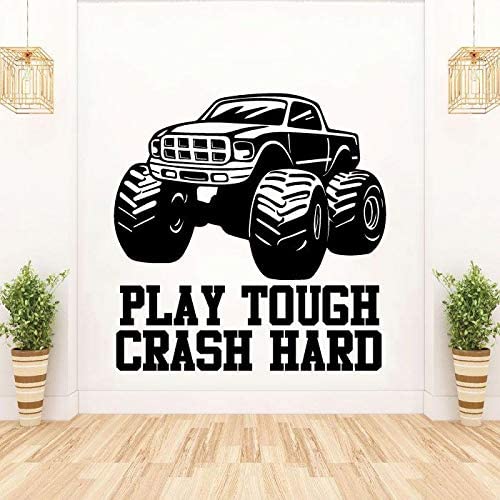 Trucks Vinyl Wall Sticker Wall Decal - Play Tough Crash Hard Monster Truck Quotes Toy Car