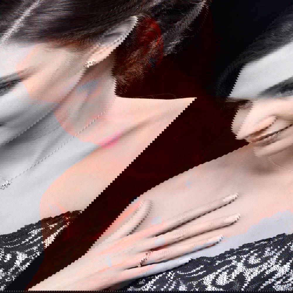 Fleur De Lis CZ Pendant Necklace in Sterling Silver